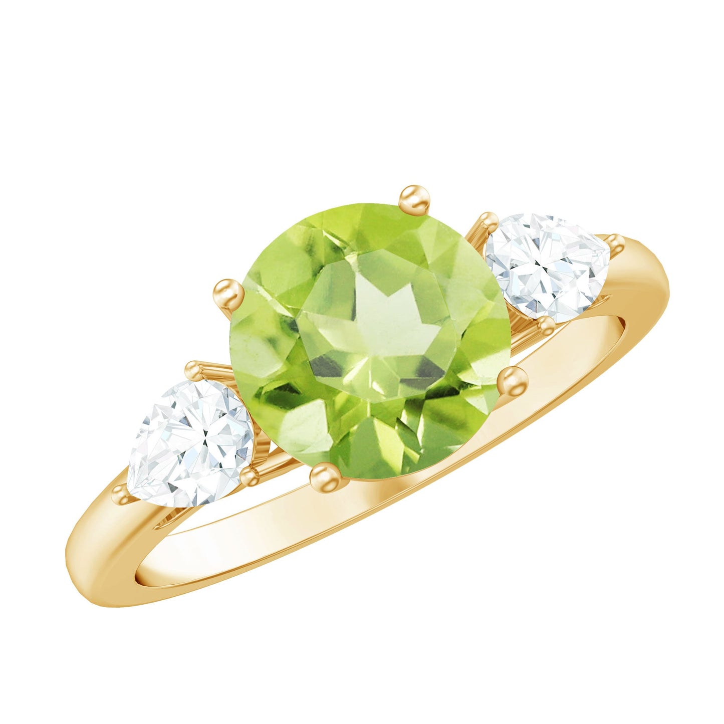 Certified Real 2 Carat Peridot Three Stone Engagement Ring with Moissanite