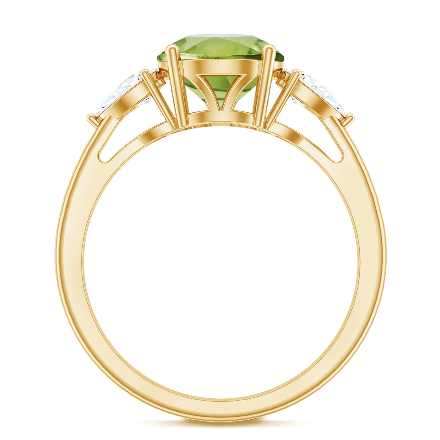 Certified Real 2 Carat Peridot Three Stone Engagement Ring with Moissanite