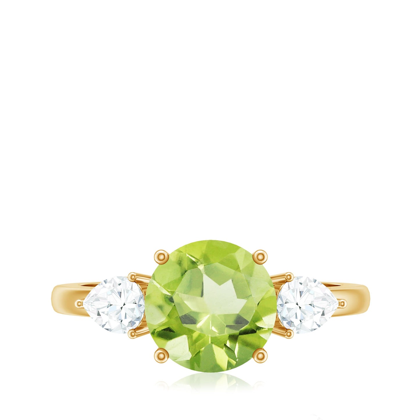 Certified Real 2 Carat Peridot Three Stone Engagement Ring with Moissanite