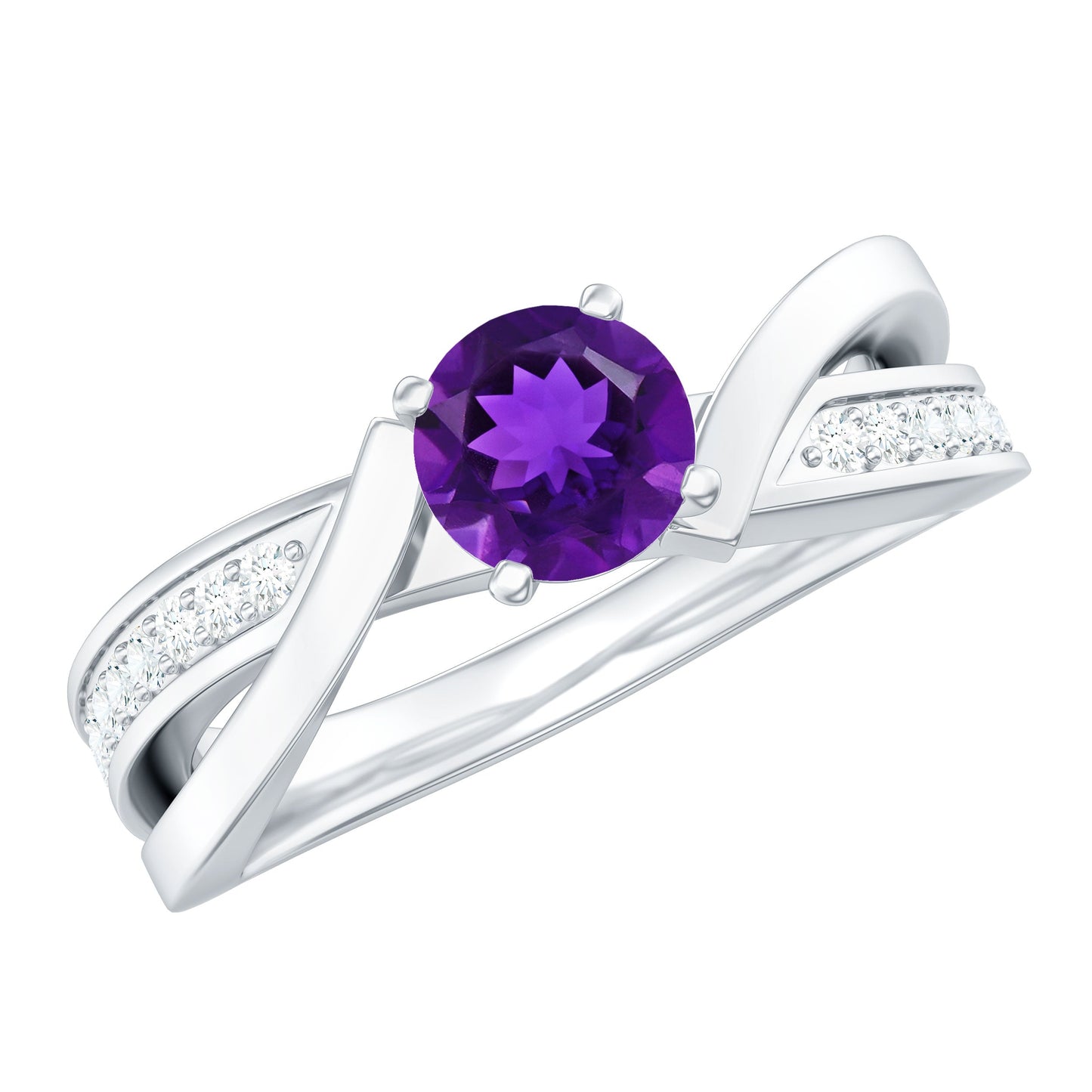 Real Amethyst Engagement Ring with Diamond Infinity Shank