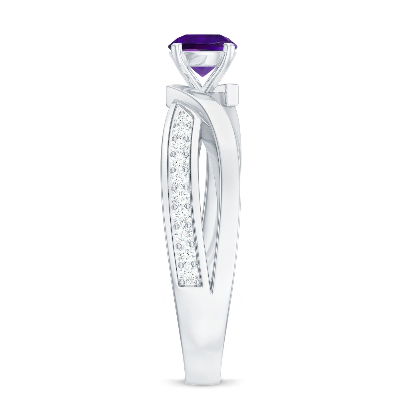 Real Amethyst Engagement Ring with Diamond Infinity Shank