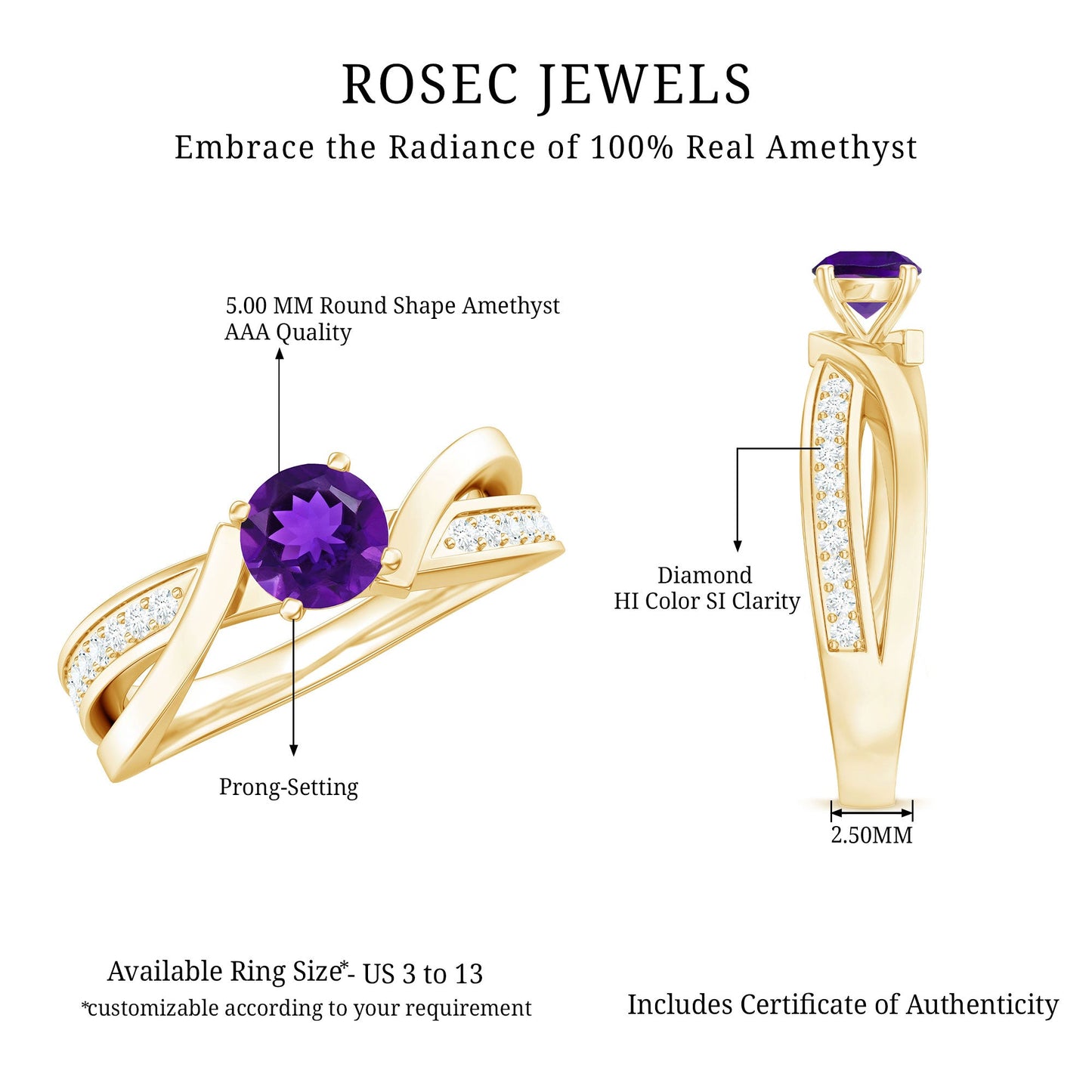 Real Amethyst Engagement Ring with Diamond Infinity Shank