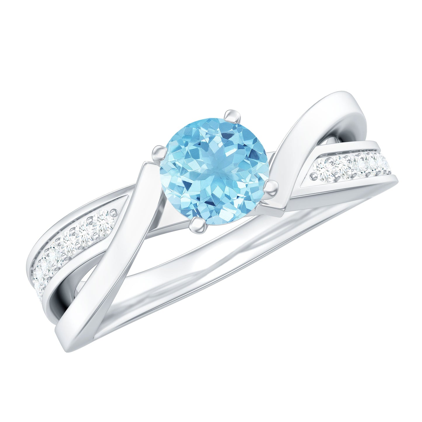 Natural 0.8 Carat Aquamarine and Diamond Infinity Engagement Ring