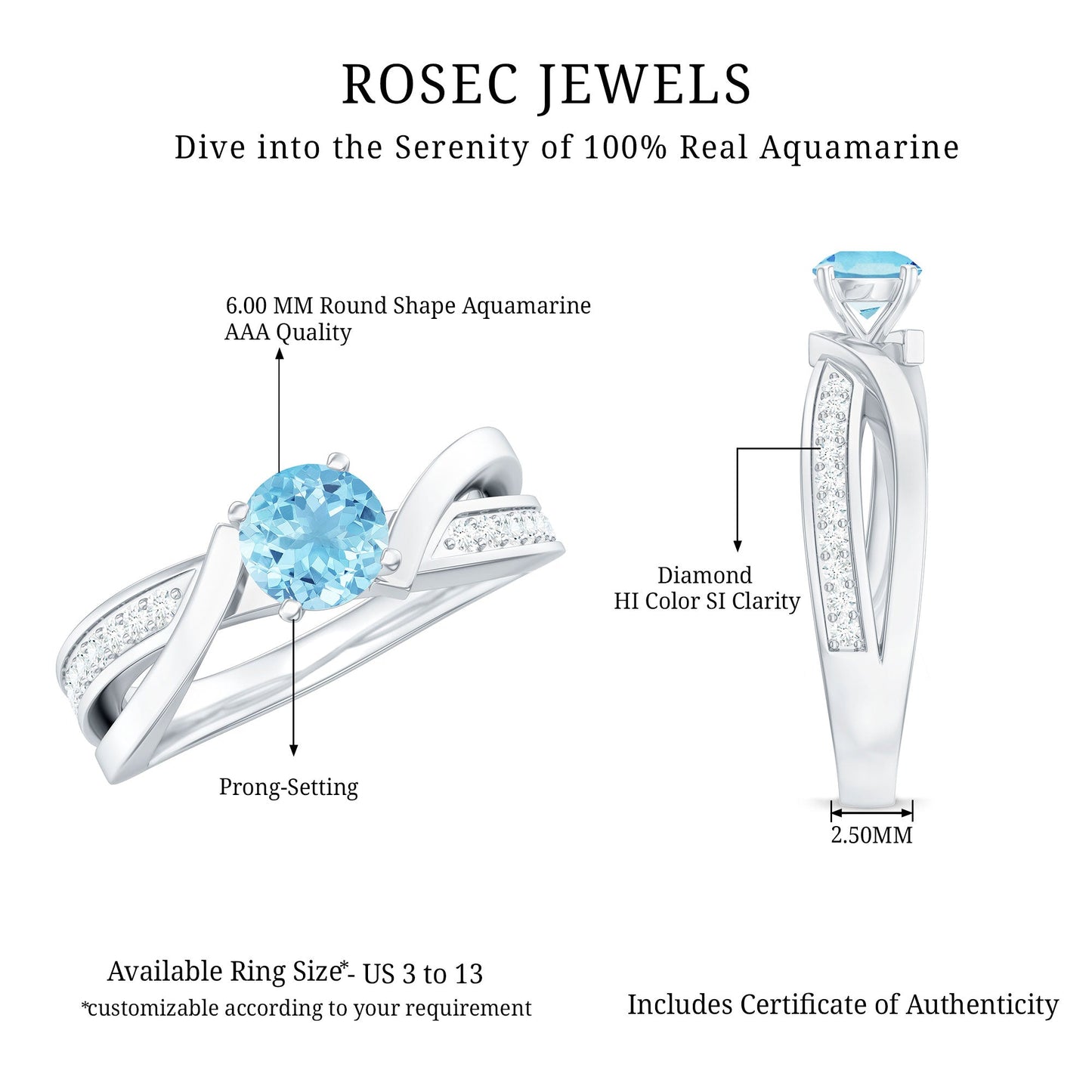 Natural 0.8 Carat Aquamarine and Diamond Infinity Engagement Ring