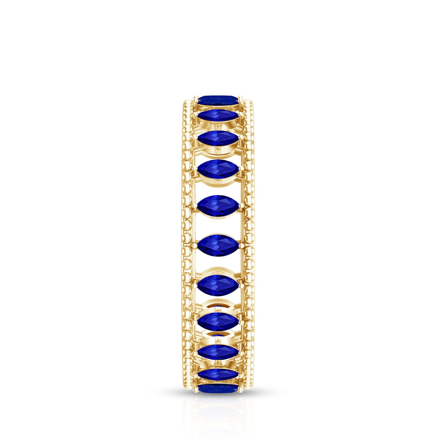 Marquise Cut Created Blue Sapphire Eternity Band with Beaded Detailing