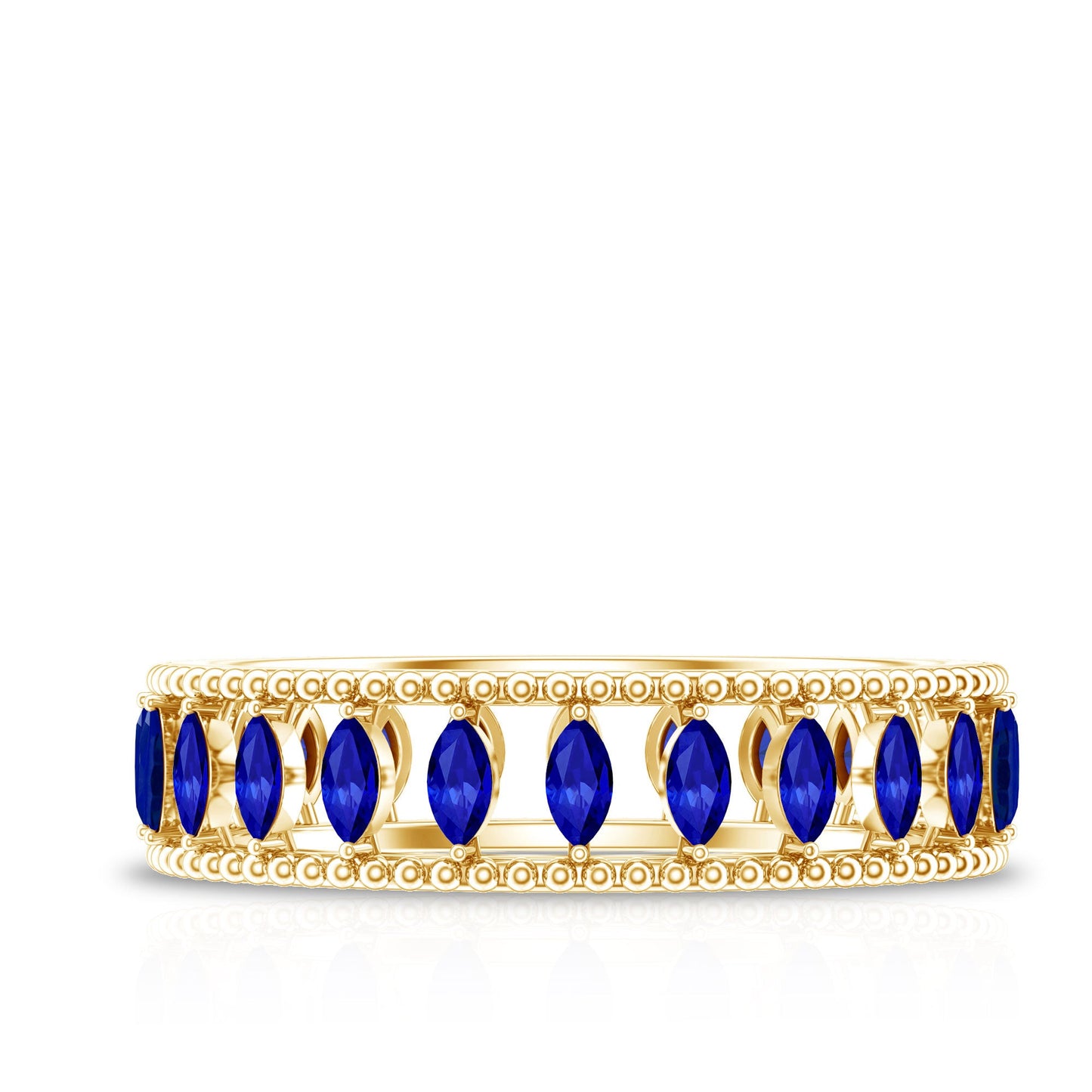 Marquise Cut Created Blue Sapphire Eternity Band with Beaded Detailing