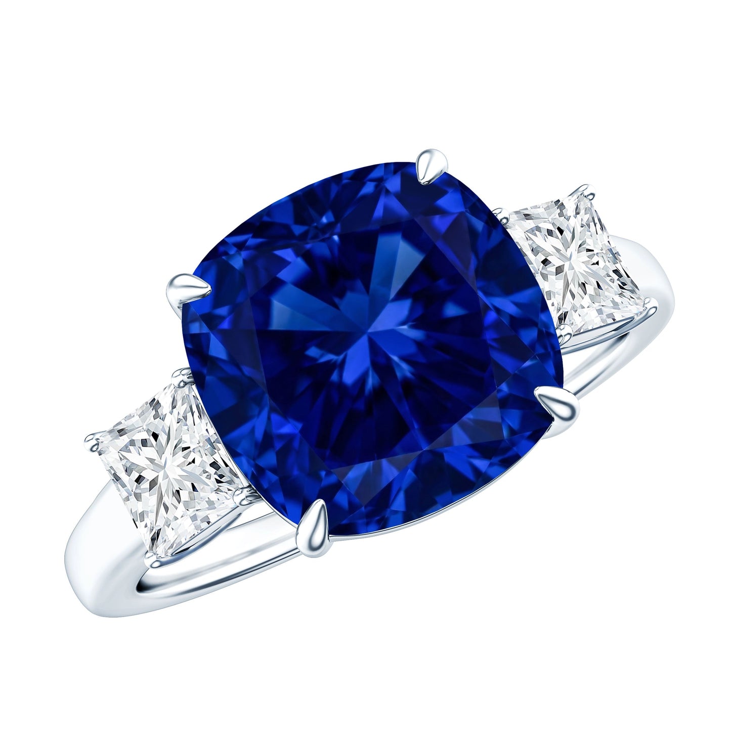 Certified 5.98 Carat Lab Grown Blue Sapphire Big Engagement Ring with Moissanite