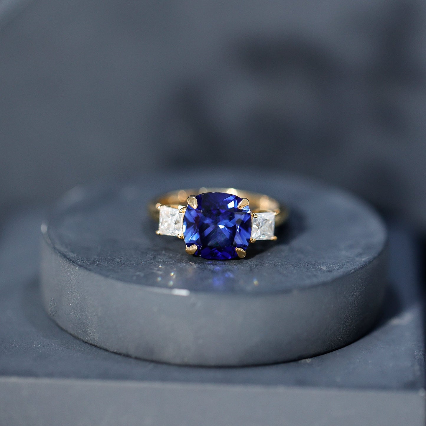Certified 5.98 Carat Lab Grown Blue Sapphire Big Engagement Ring with Moissanite