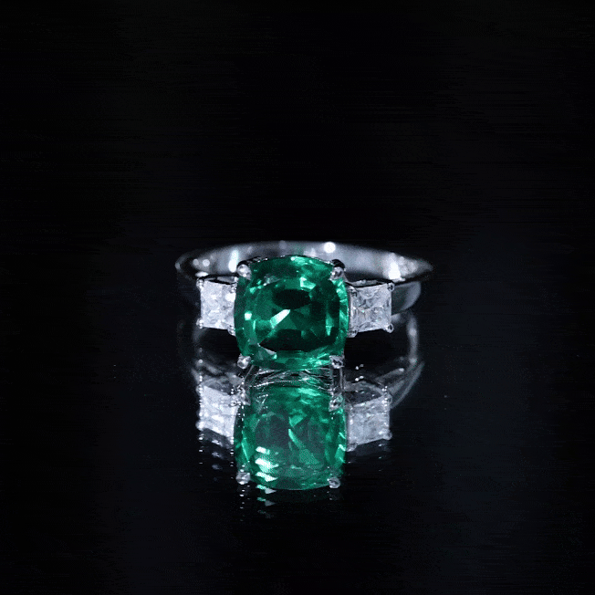 Lab Grown Emerald Cushion Engagement Ring with Moissanite