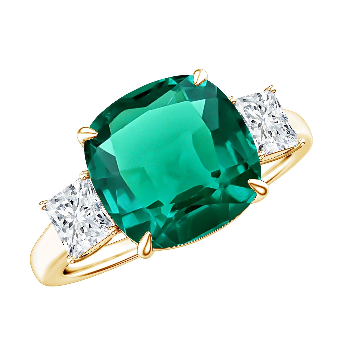 Lab Grown Emerald Cushion Engagement Ring with Moissanite
