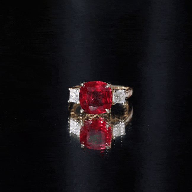Lab Created Ruby Cushion Engagement Ring with Moissanite