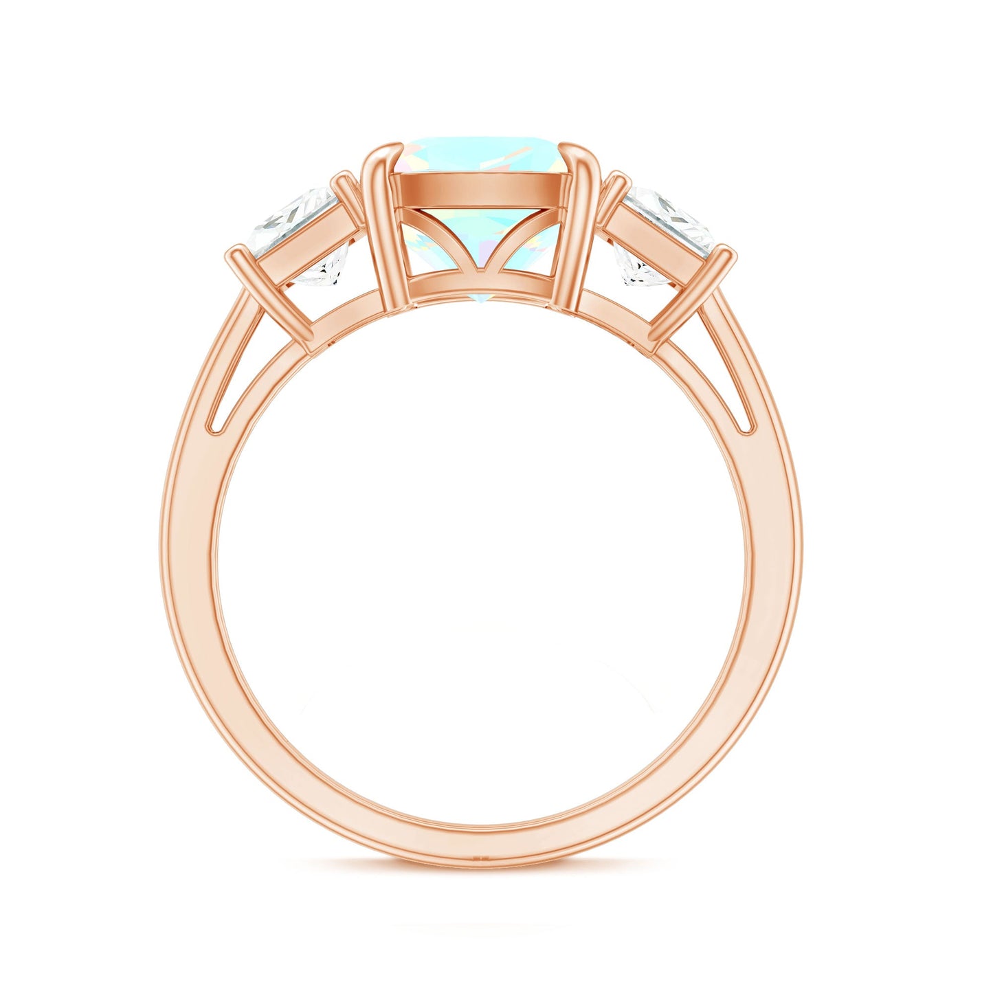 1.8 Carat Genuine Cushion Cut Ethiopian Opal 3 Stone Engagement Ring with Moissanite