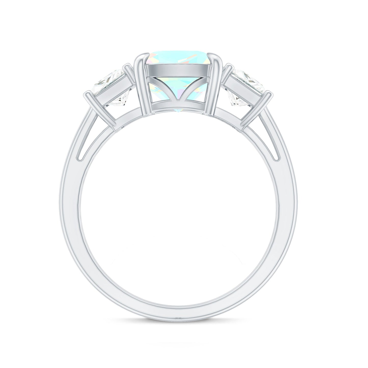 1.8 Carat Genuine Cushion Cut Ethiopian Opal 3 Stone Engagement Ring with Moissanite