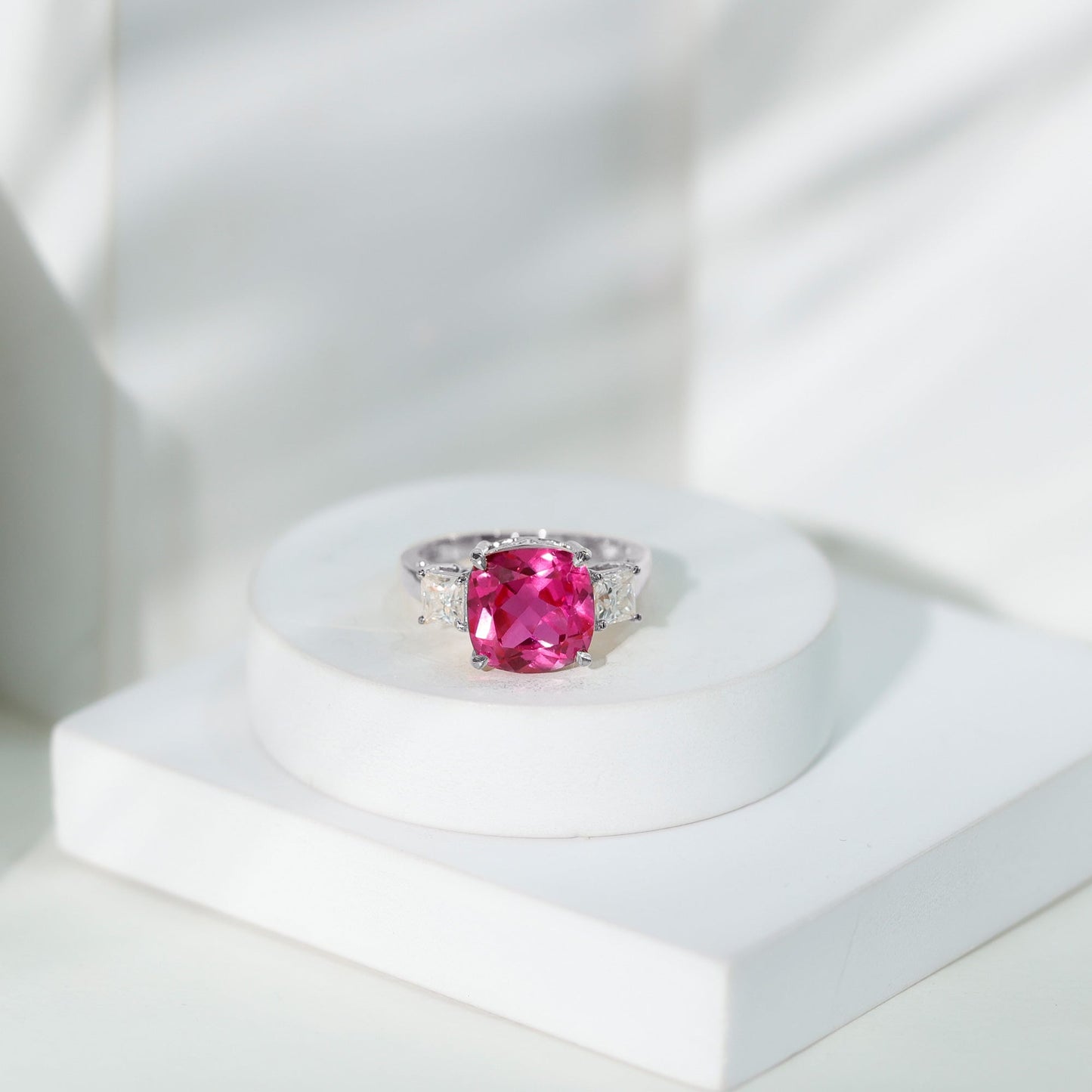 Lab Grown Pink Sapphire Past Present Future Engagement Ring