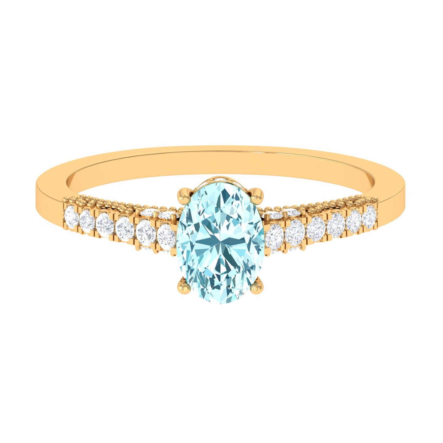 1 Carat Genuine Aquamarine Oval Engagement Ring with Diamond Side Stones