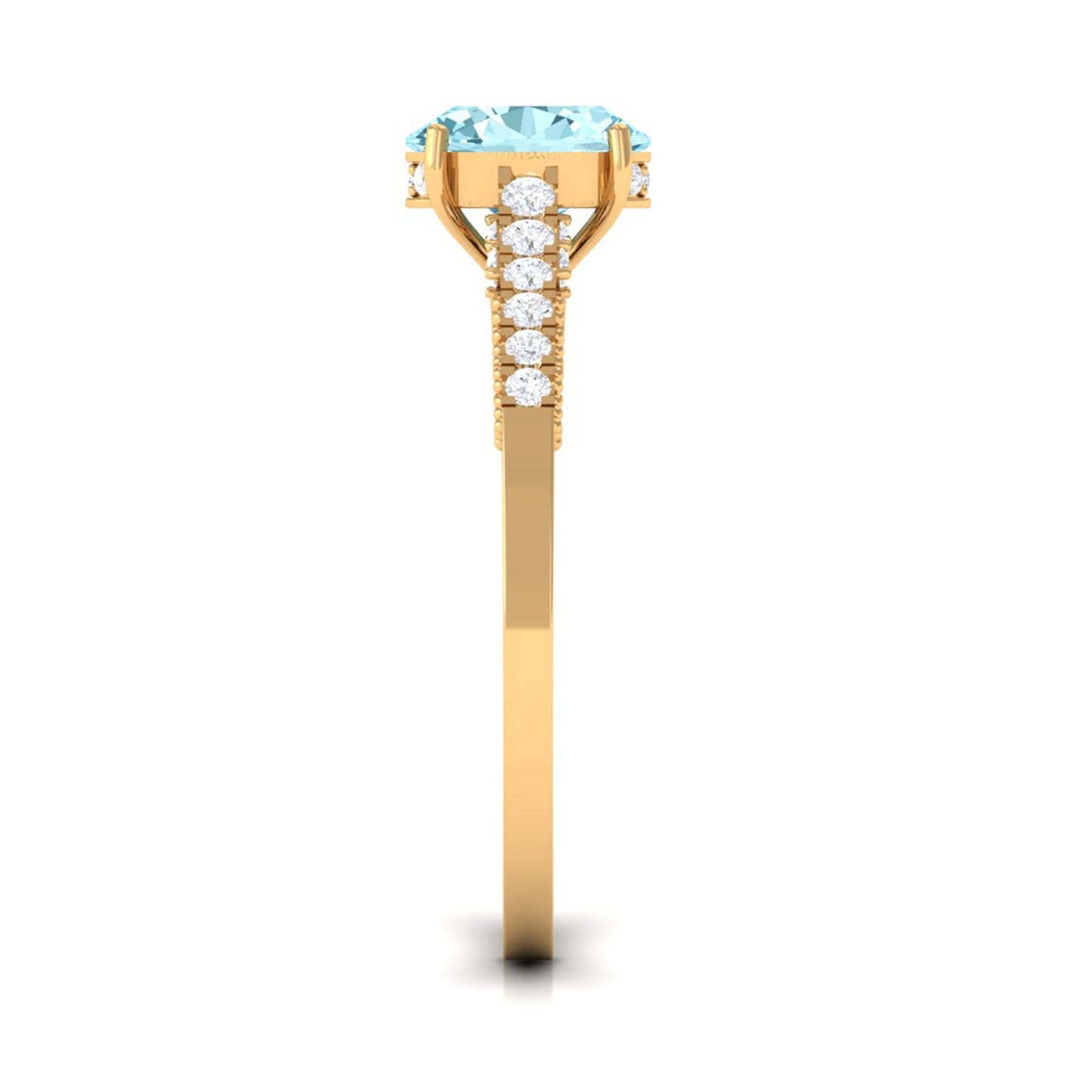 1 Carat Genuine Aquamarine Oval Engagement Ring with Diamond Side Stones