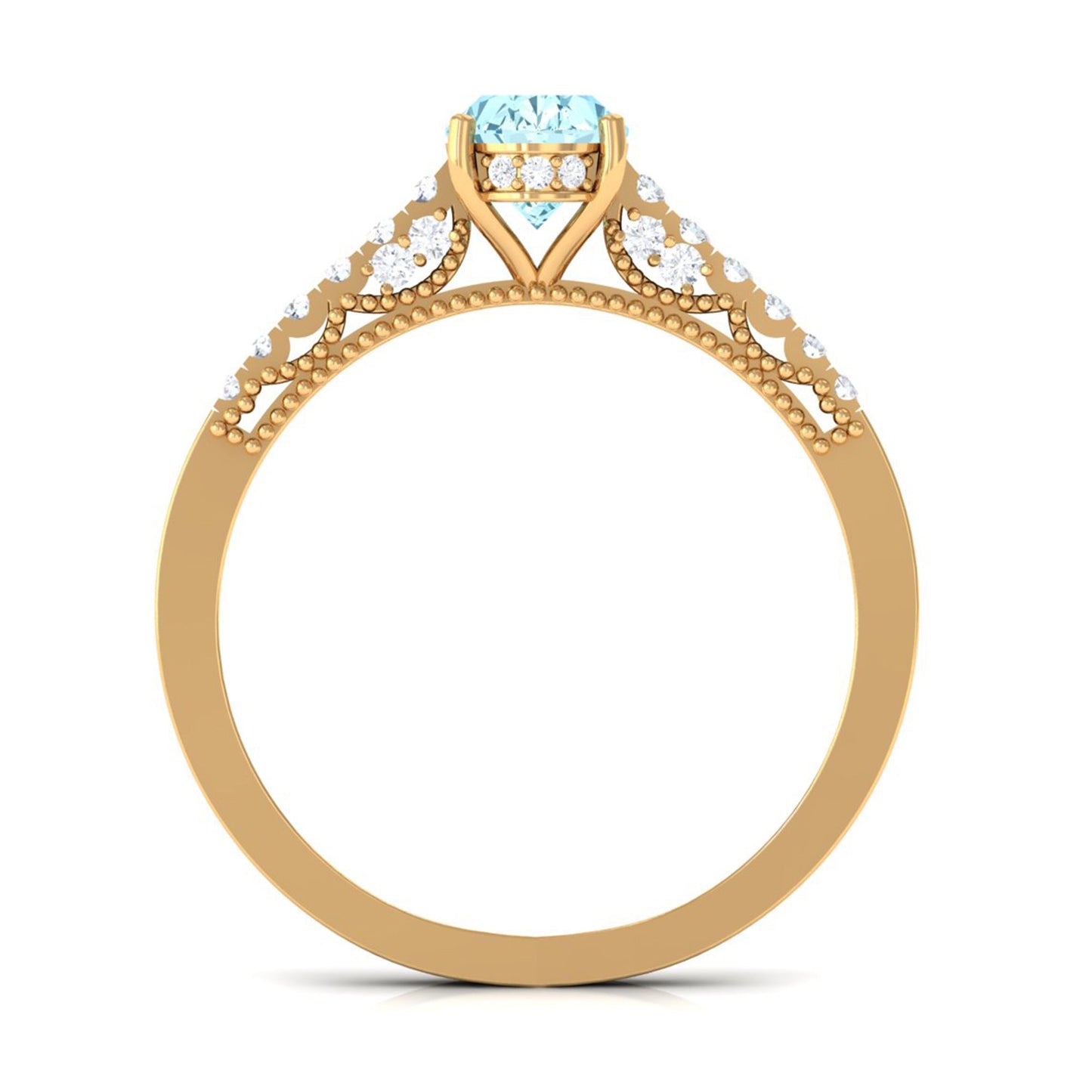 1 Carat Genuine Aquamarine Oval Engagement Ring with Diamond Side Stones
