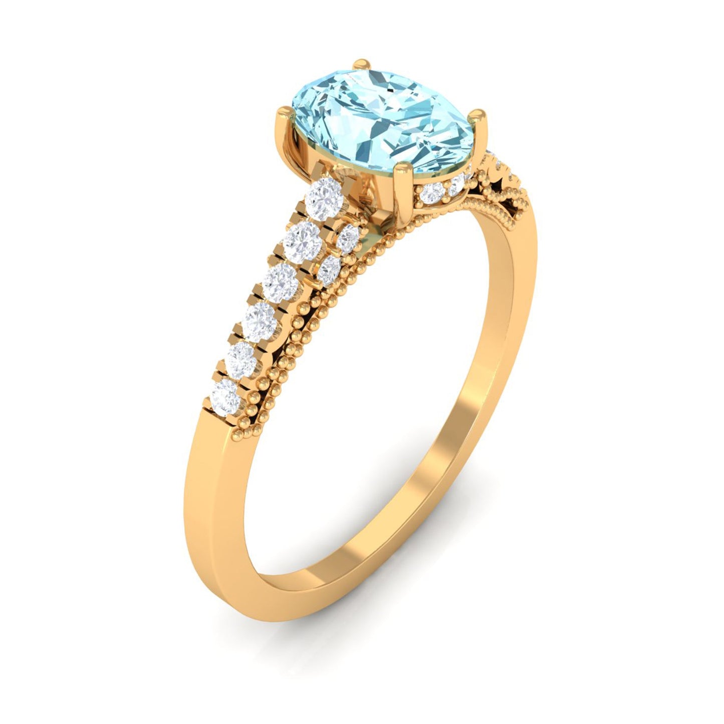 1 Carat Genuine Aquamarine Oval Engagement Ring with Diamond Side Stones
