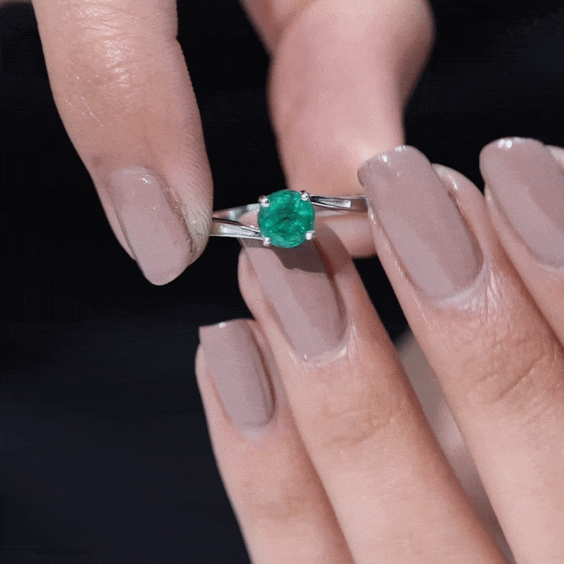 Round Emerald Solitaire Engagement Ring in Bypass Shank