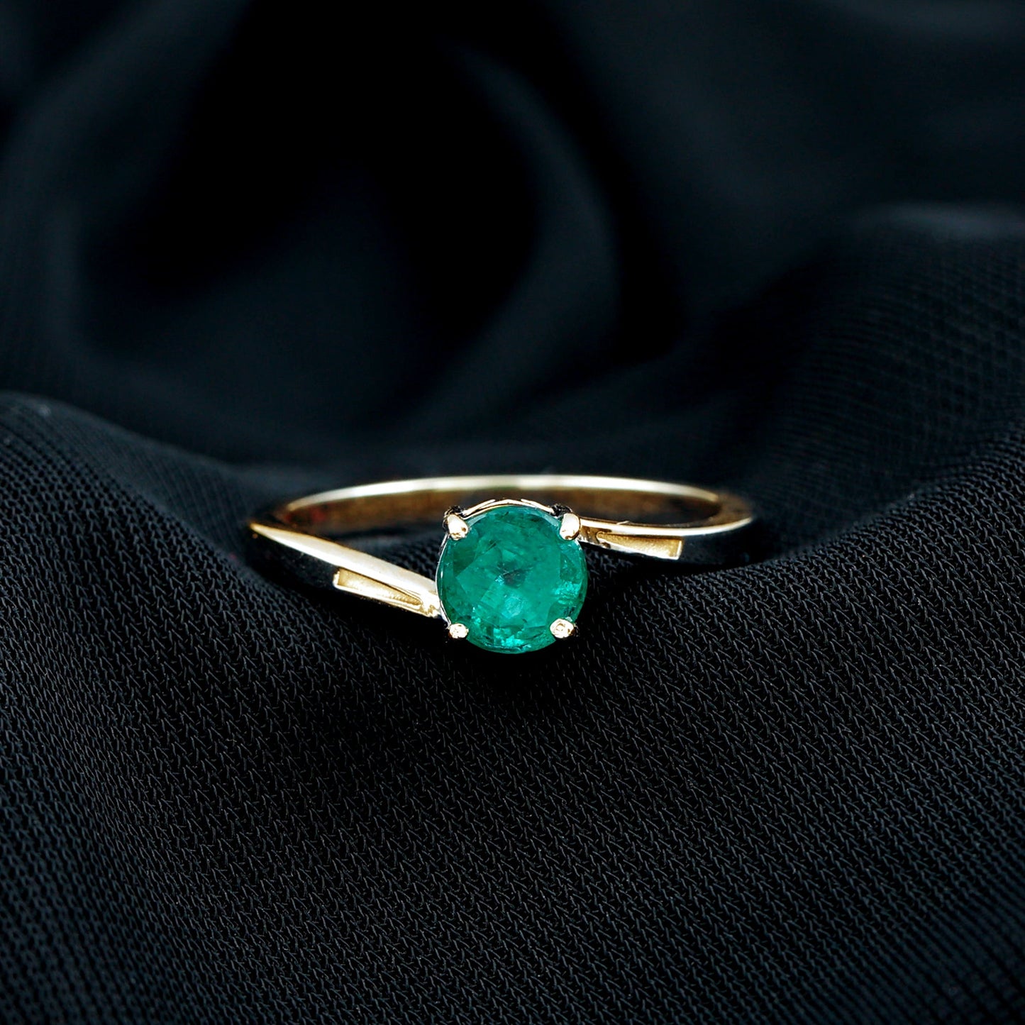 Round Emerald Solitaire Engagement Ring in Bypass Shank