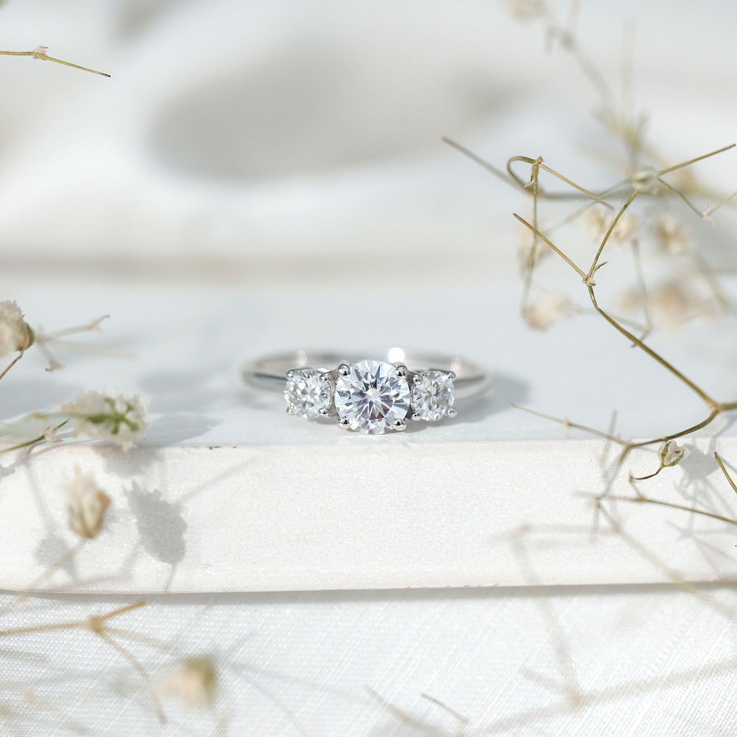 Certified Moissanite Three Stone Engagement Ring For Her