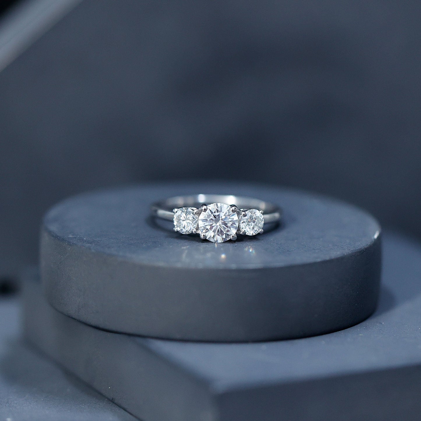 Certified Moissanite Three Stone Engagement Ring For Her