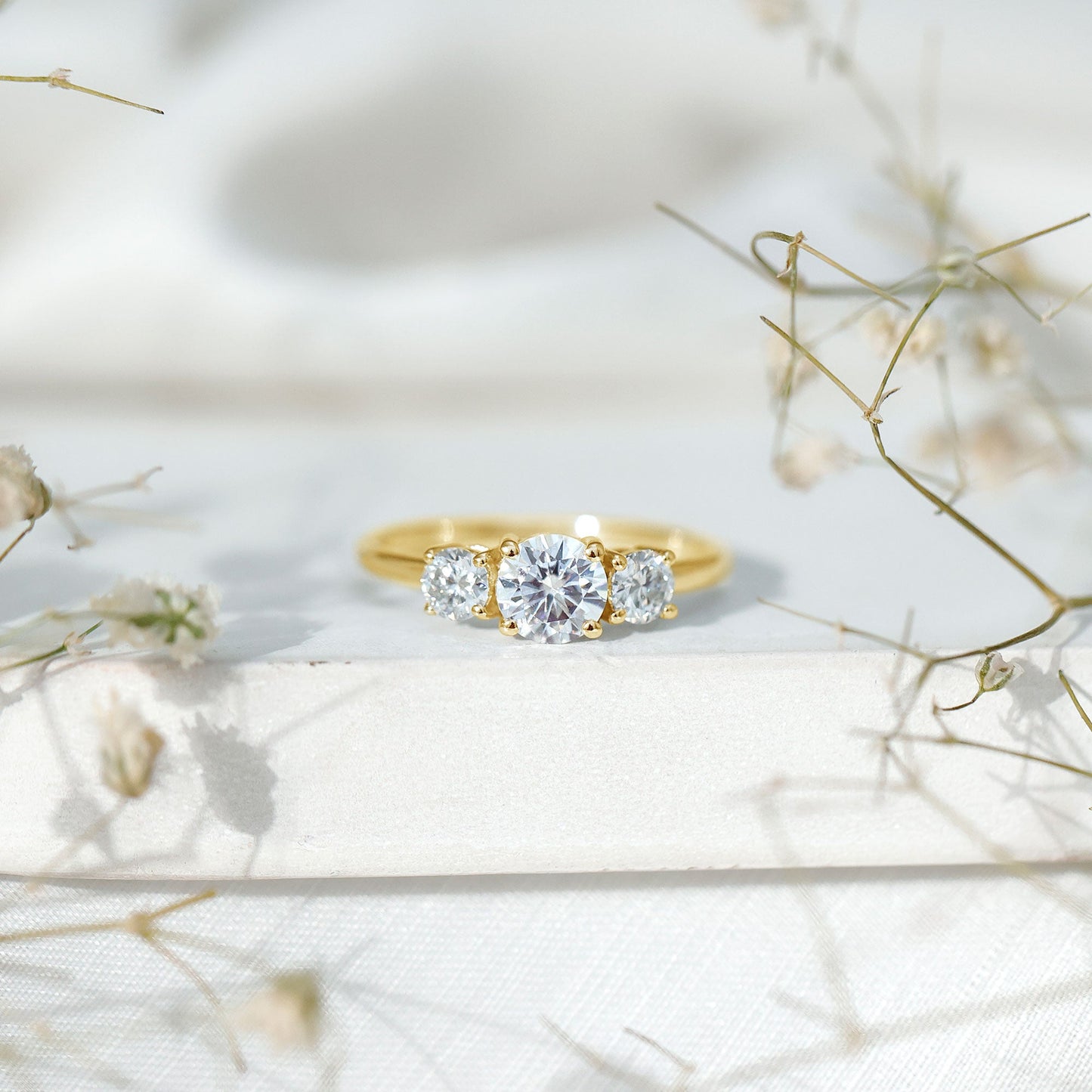 Certified Moissanite Three Stone Engagement Ring For Her