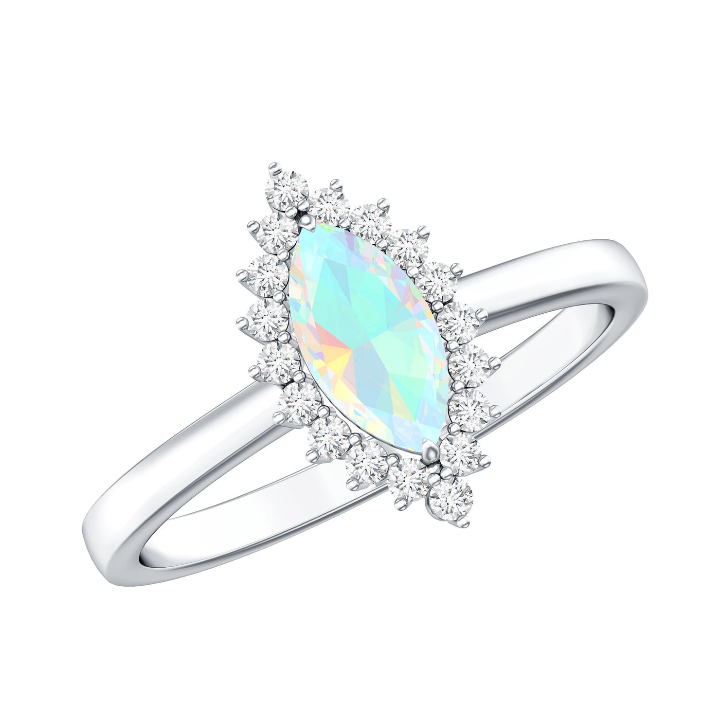0.5 Carat Ethiopian Opal Marquise Cut Engagement Ring with Diamond Halo