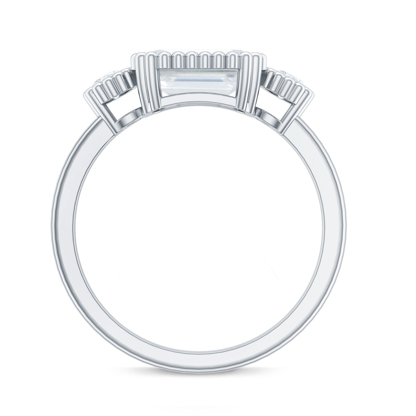 1.8 Carat Emerald Cut Moissanite 3 Stone Engagement Ring in East West Style