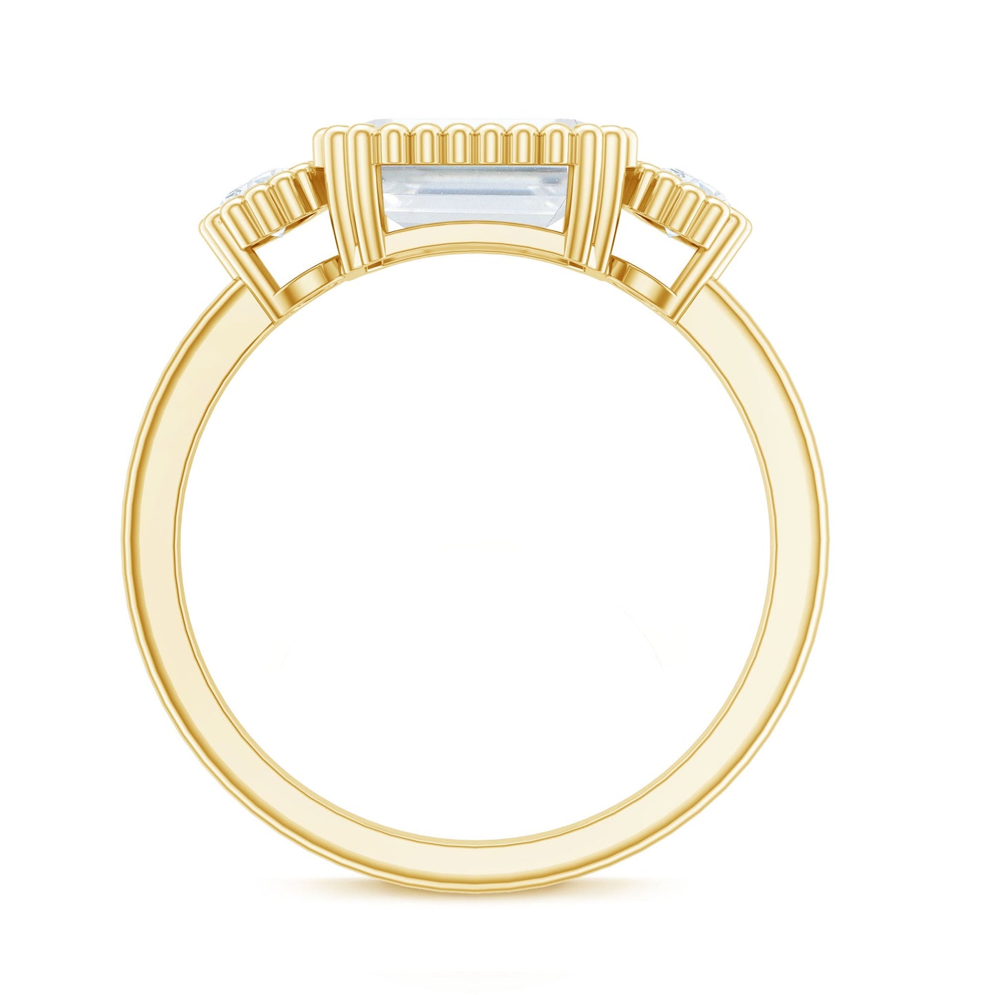 1.8 Carat Emerald Cut Moissanite 3 Stone Engagement Ring in East West Style