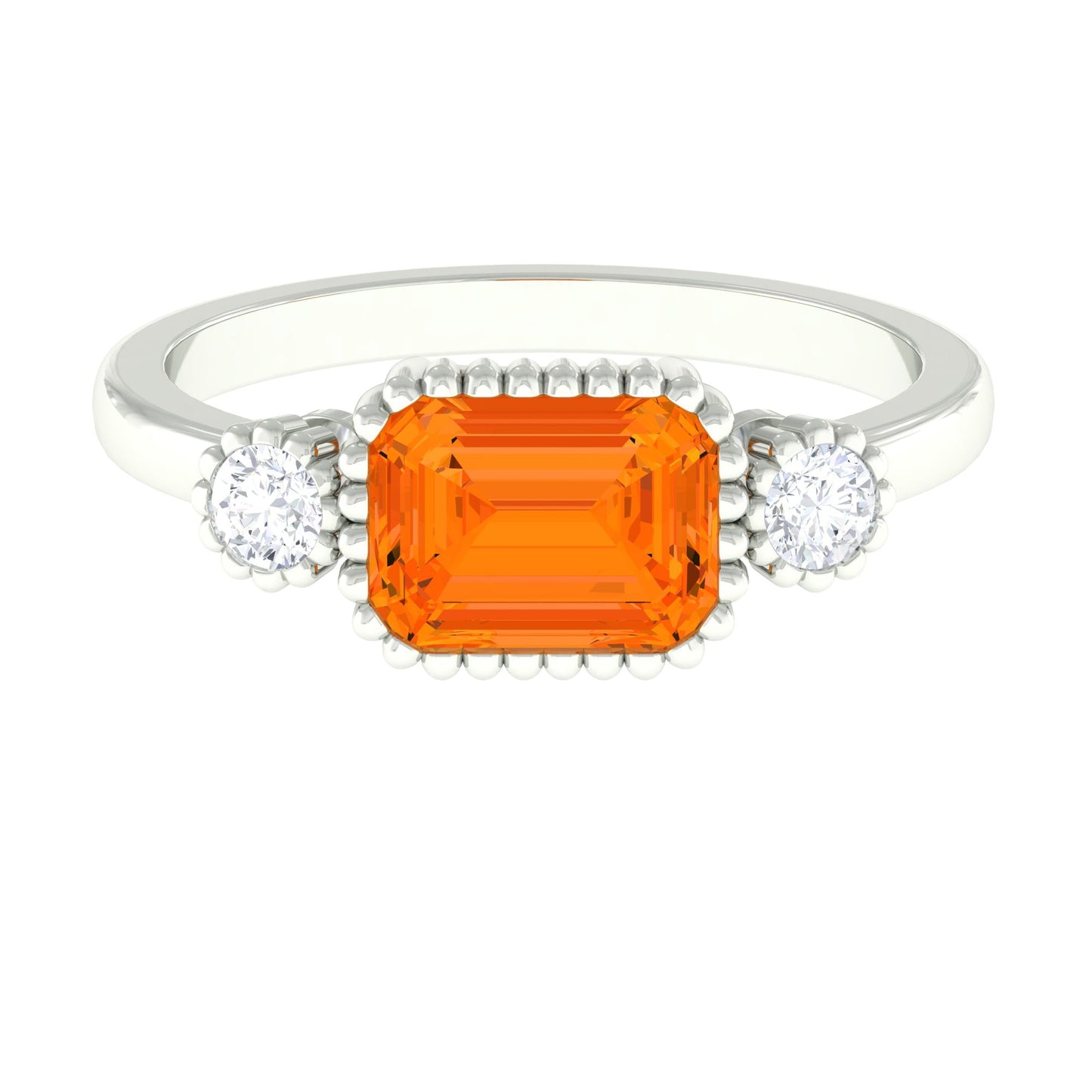 1 Carat East West Fire Opal Engagement Ring with Diamond