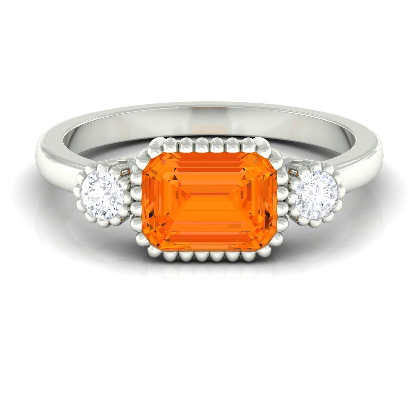 1 Carat East West Fire Opal Engagement Ring with Diamond