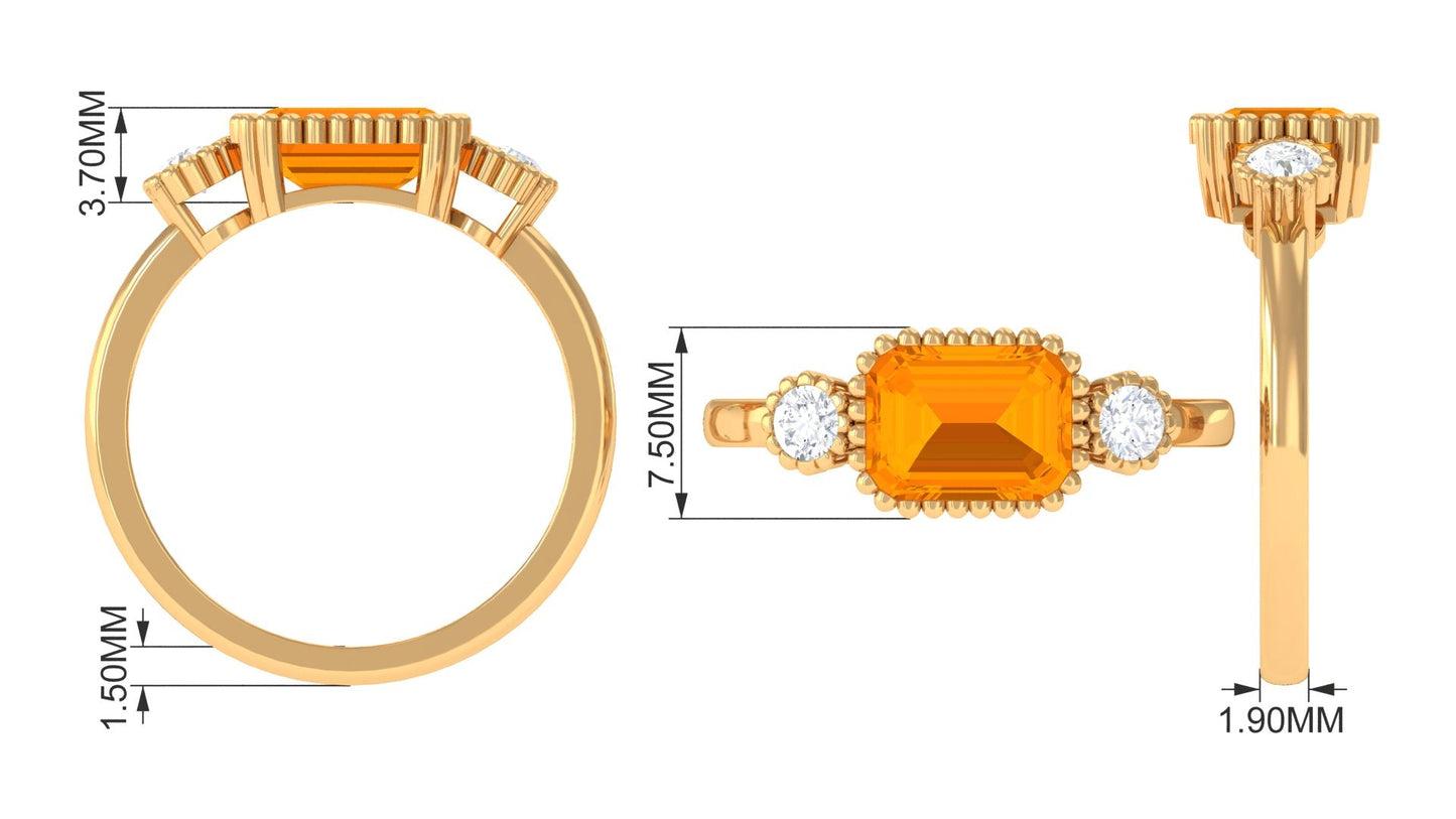 1 Carat East West Fire Opal Engagement Ring with Diamond