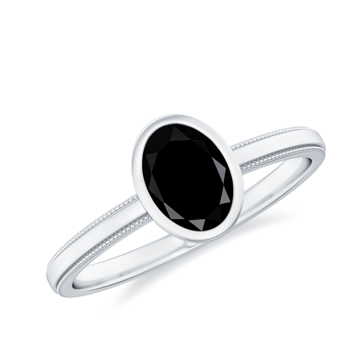 Simple Oval Cut Black Onyx Solitaire Ring in Bezel Setting