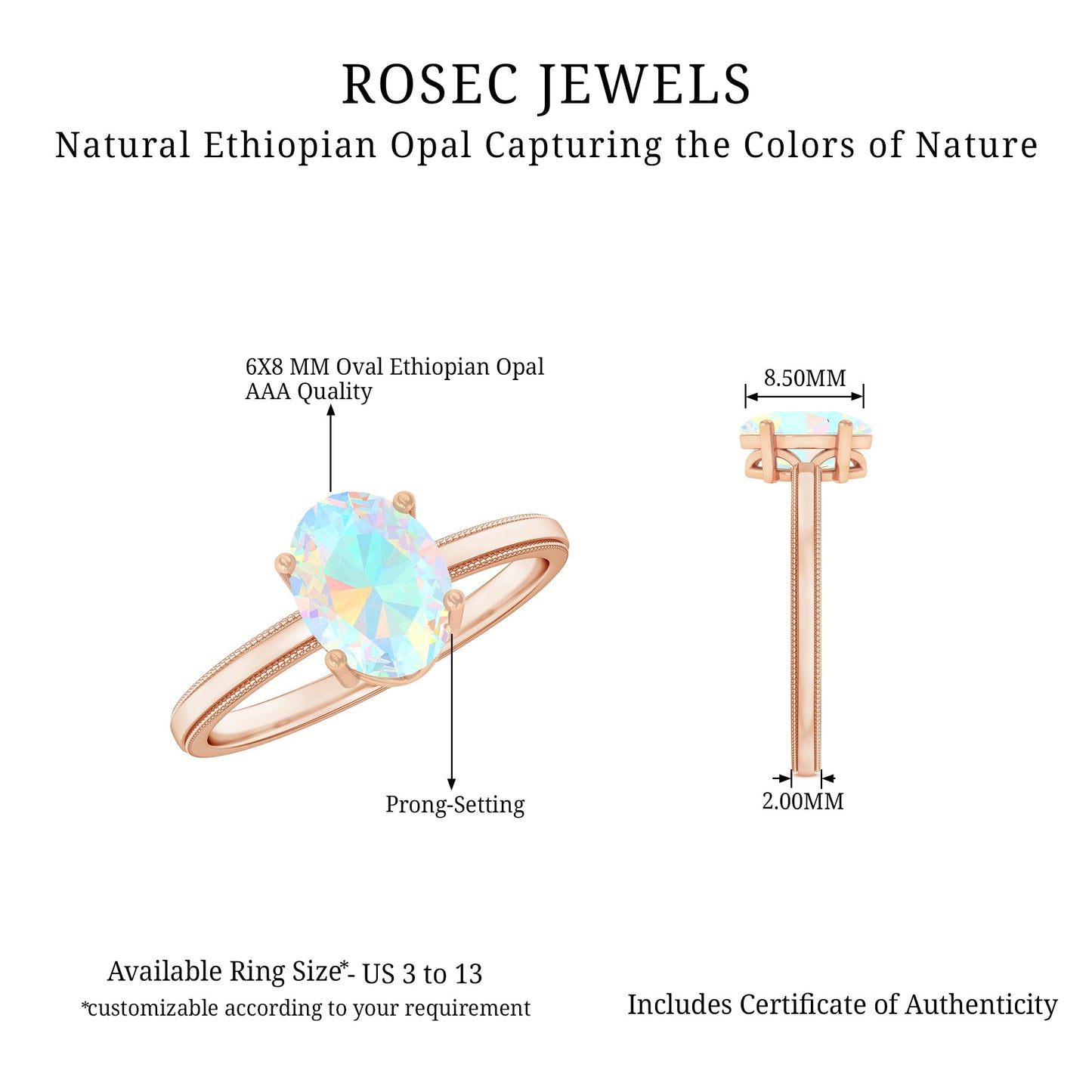 Certified Real Ethiopian Opal Solitaire Engagement Ring