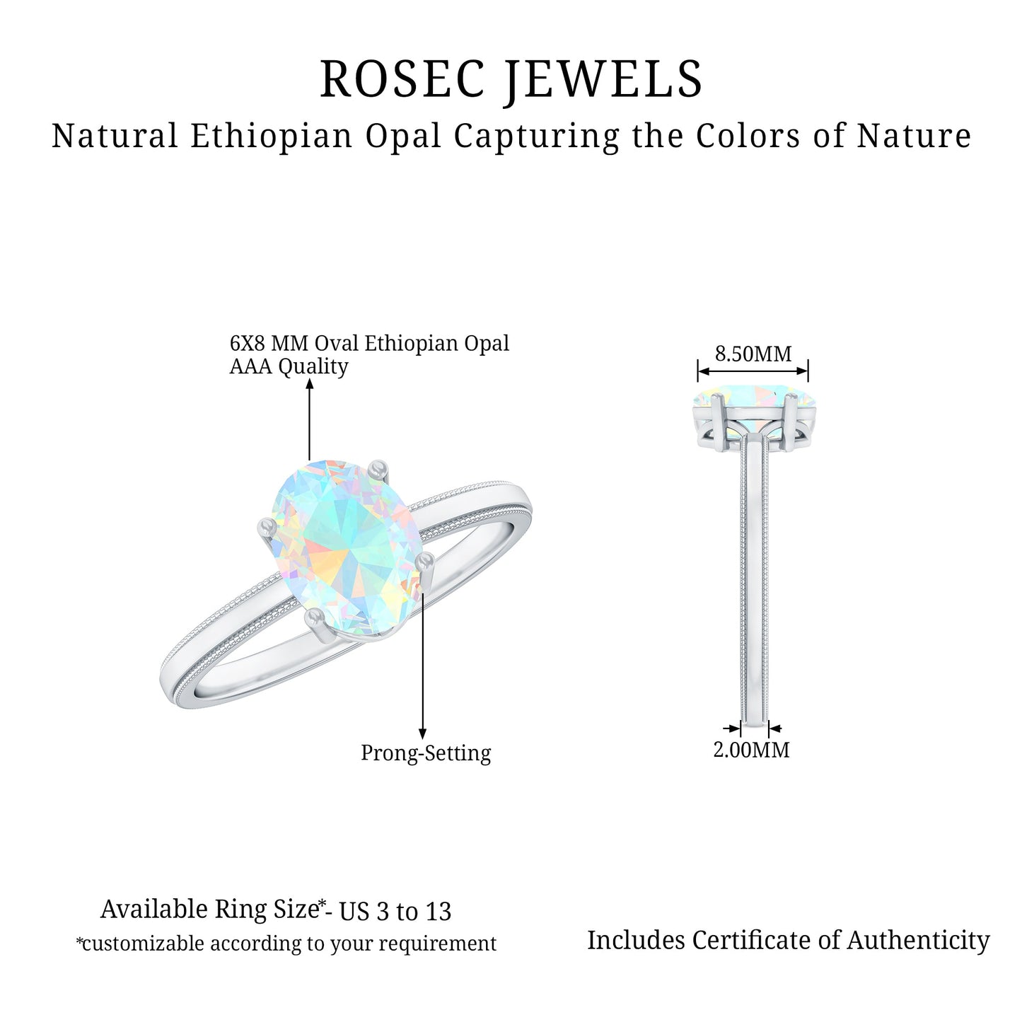 Certified Real Ethiopian Opal Solitaire Engagement Ring