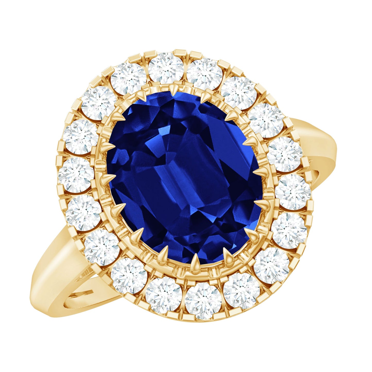 Certified 4 Carat Lab Grown Blue Sapphire Oval Engagement Ring with Diamond Halo