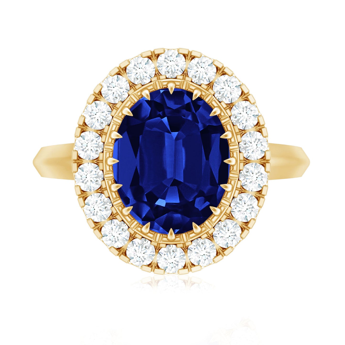 Certified 4 Carat Lab Grown Blue Sapphire Oval Engagement Ring with Diamond Halo