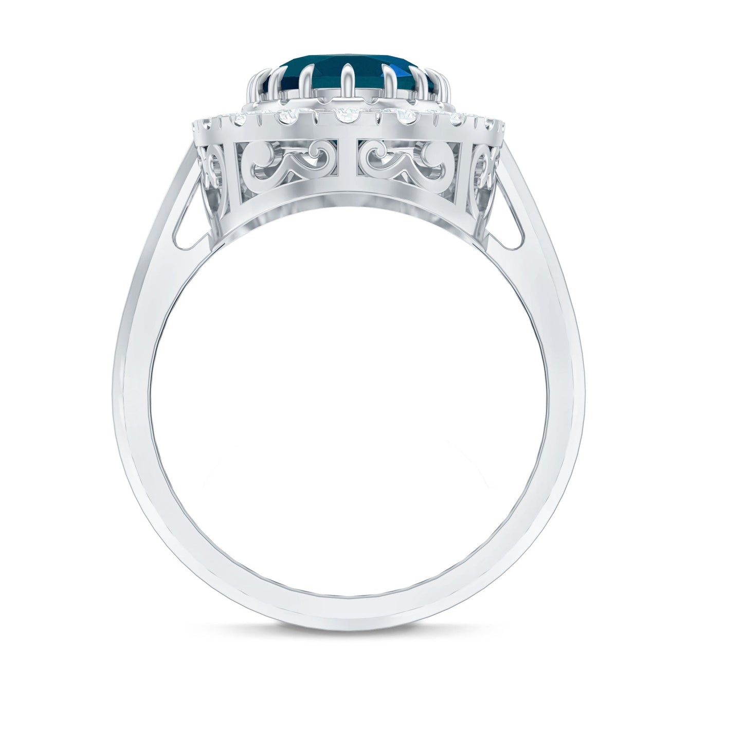 Genuine London Blue Topaz Statement Engagement Ring with Diamond
