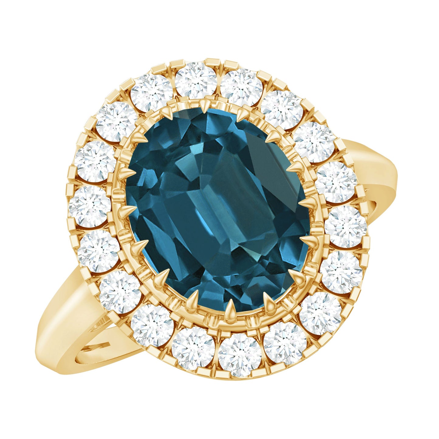 Genuine London Blue Topaz Statement Engagement Ring with Diamond