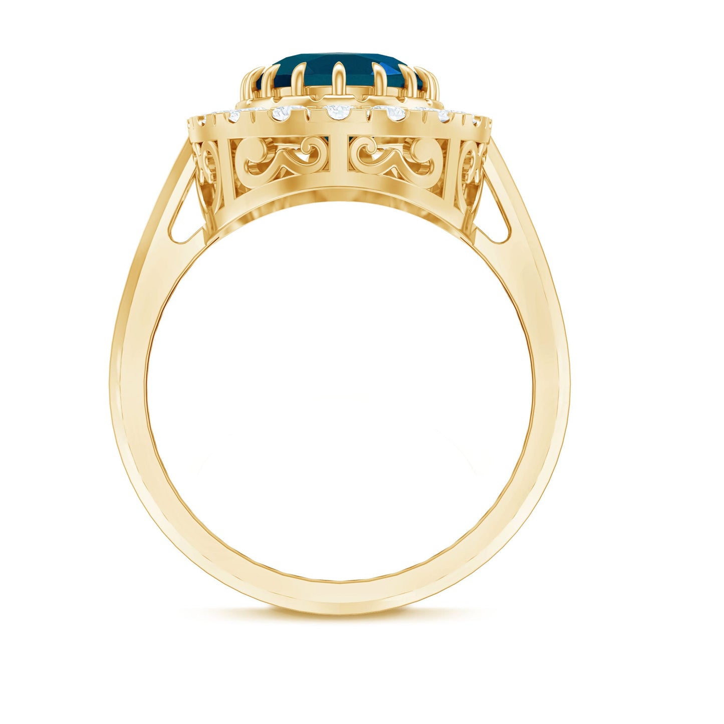 Genuine London Blue Topaz Statement Engagement Ring with Diamond