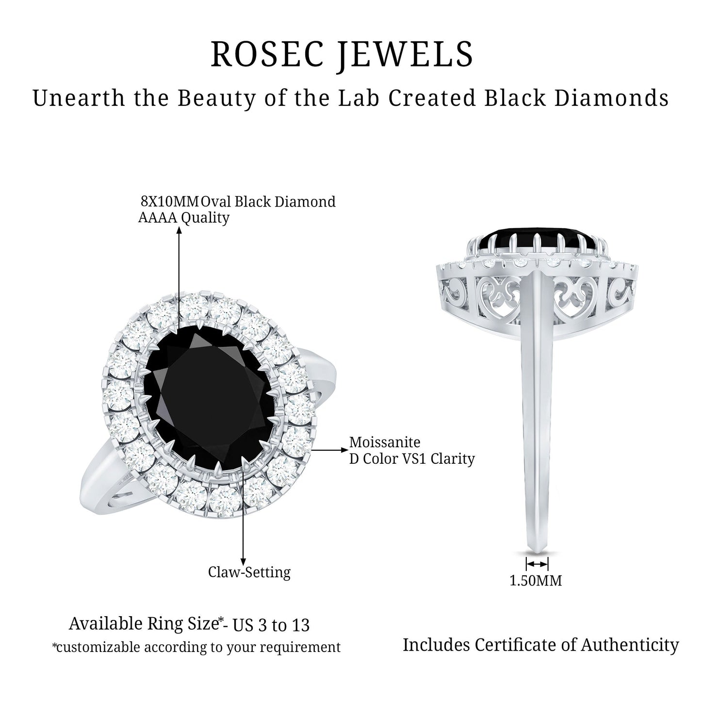 Certified 4.2 Carat Lab Grown Black Diamond Huge Engagement Ring with White Diamond Halo