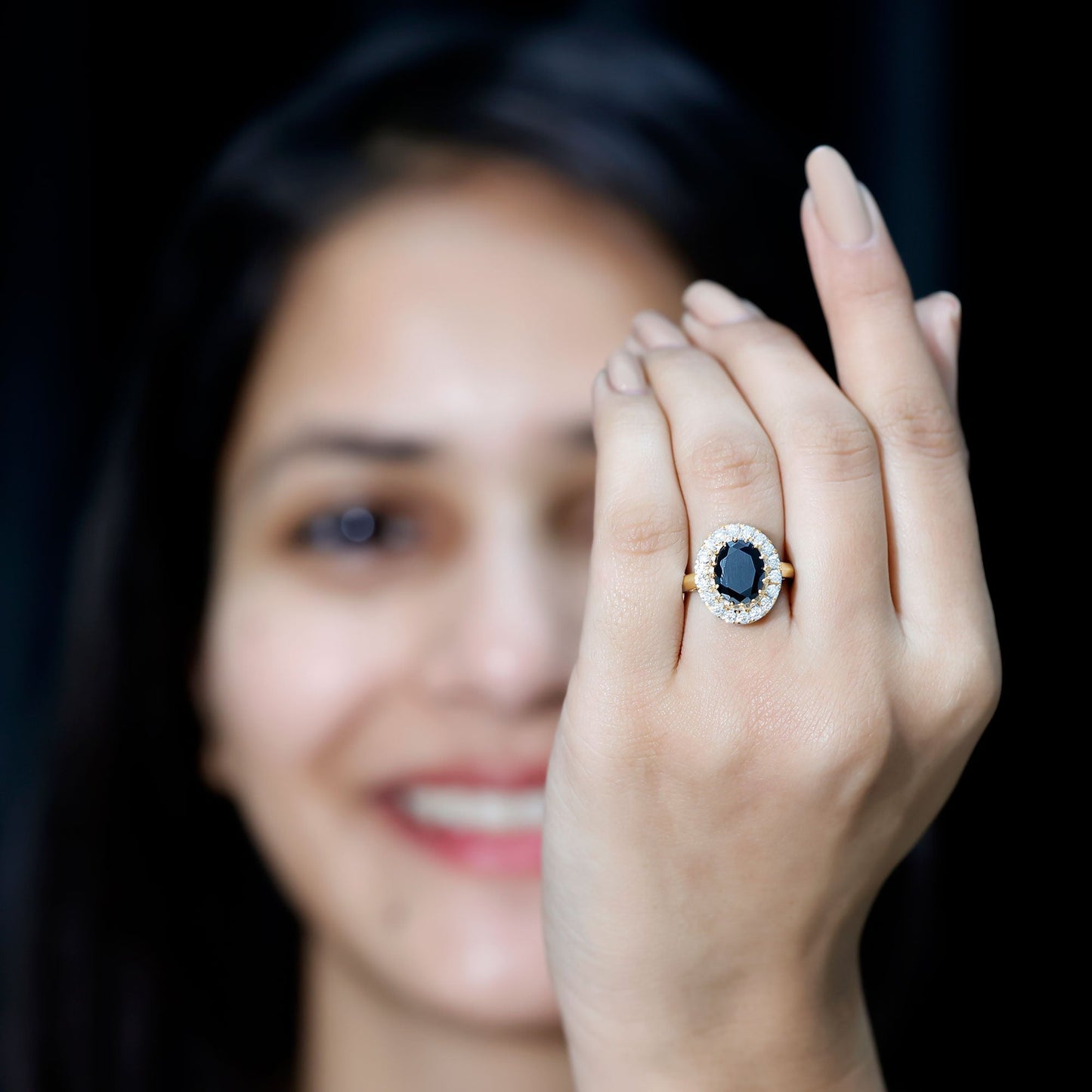 Certified 4.2 Carat Lab Grown Black Diamond Huge Engagement Ring with White Diamond Halo