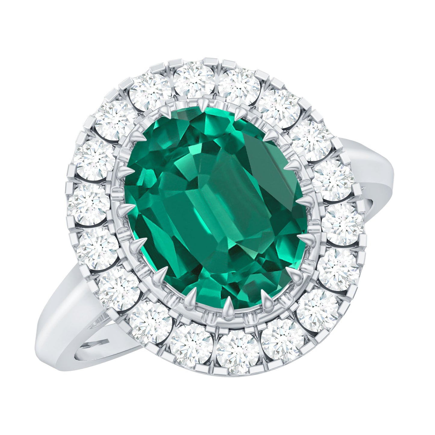 Certified 3 Carat Oval Lab Grown Emerald Vintage Looking Engagement Ring with Halo