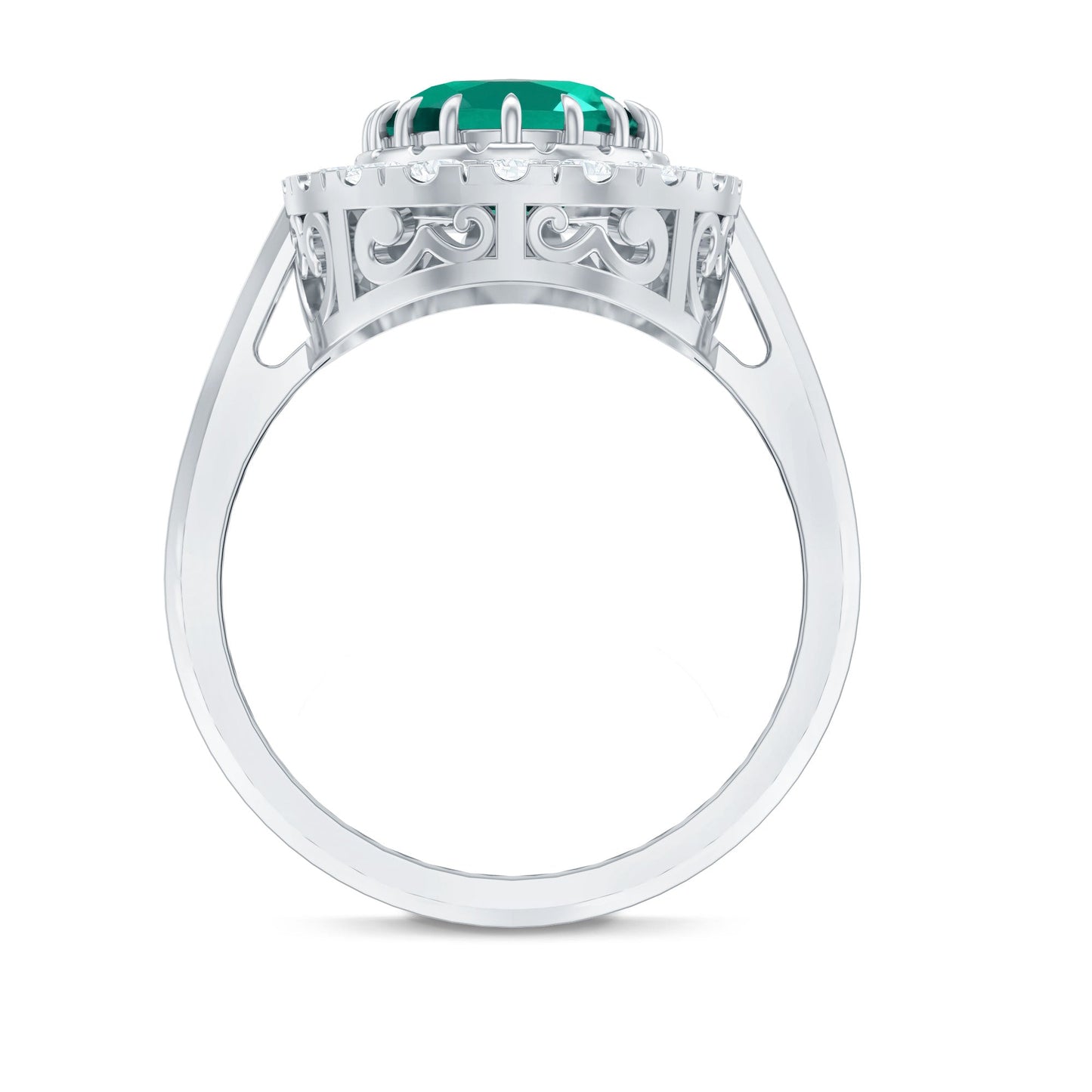 Certified 3 Carat Oval Lab Grown Emerald Vintage Looking Engagement Ring with Halo