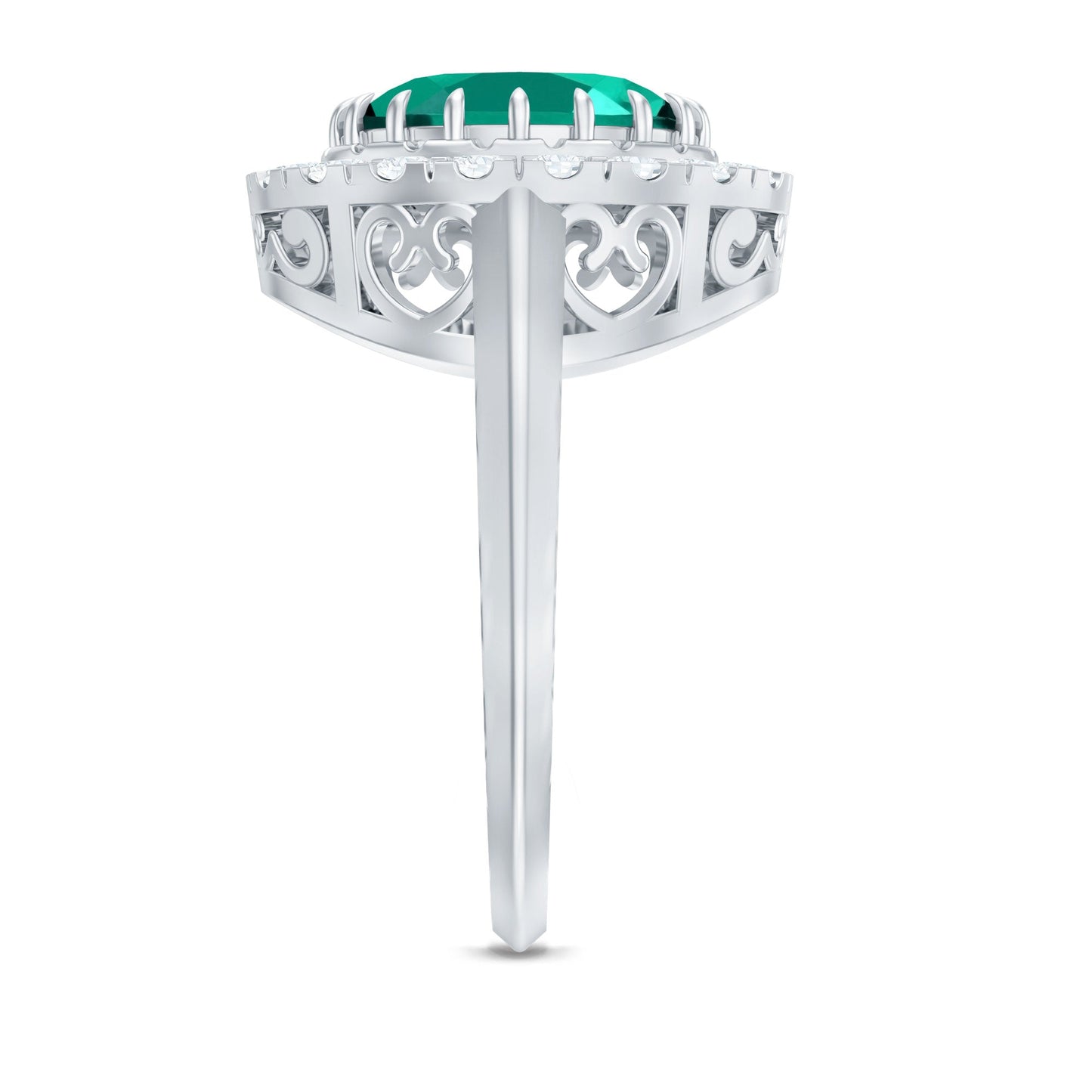 Certified 3 Carat Oval Lab Grown Emerald Vintage Looking Engagement Ring with Halo