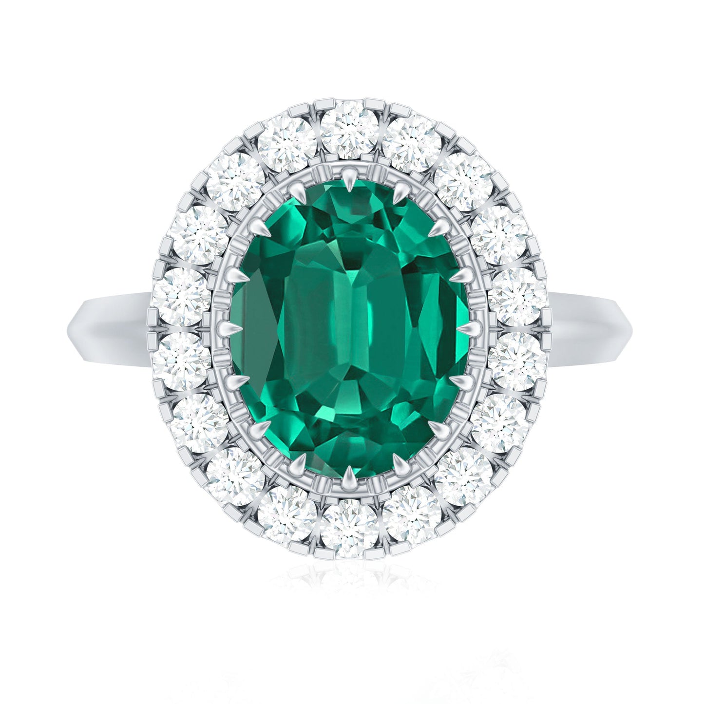 Certified 3 Carat Oval Lab Grown Emerald Vintage Looking Engagement Ring with Halo