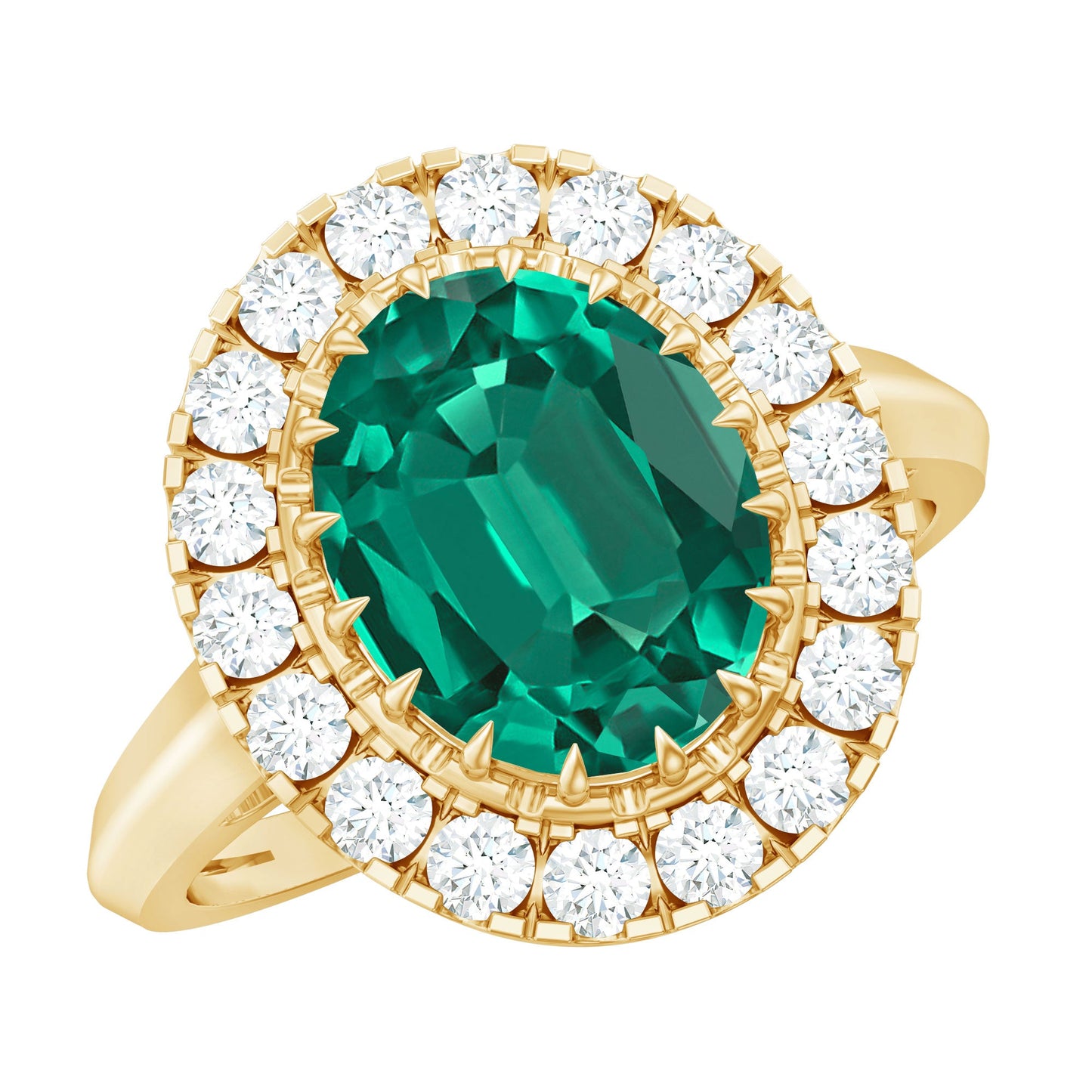 Certified 3 Carat Oval Lab Grown Emerald Vintage Looking Engagement Ring with Halo
