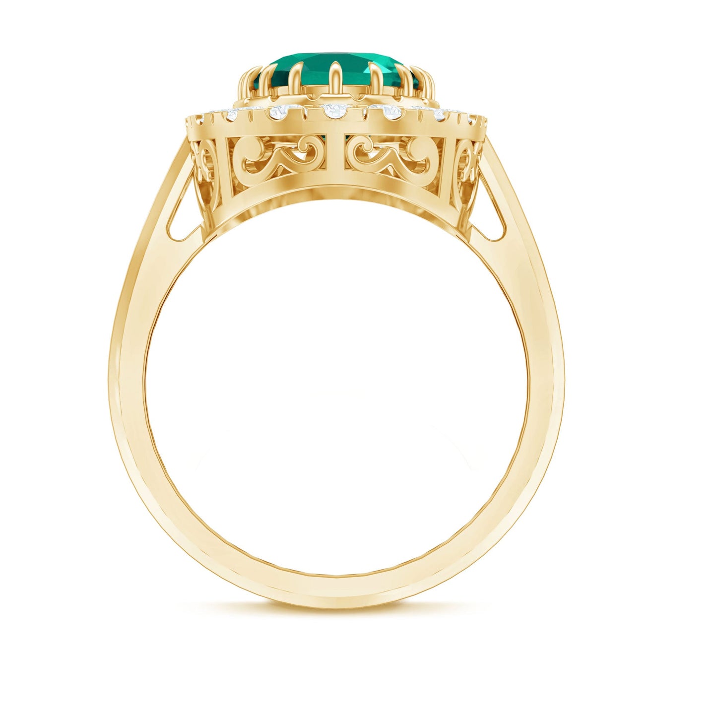 Certified 3 Carat Oval Lab Grown Emerald Vintage Looking Engagement Ring with Halo