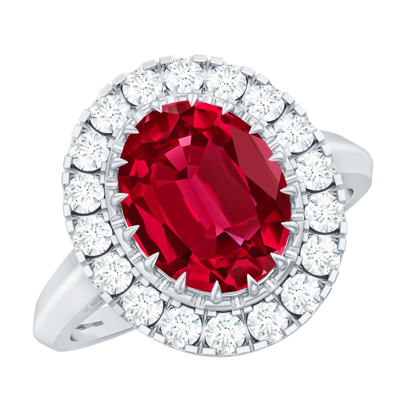 4 Carat Oval Lab Created Ruby and Diamond Vintage Engagement Ring